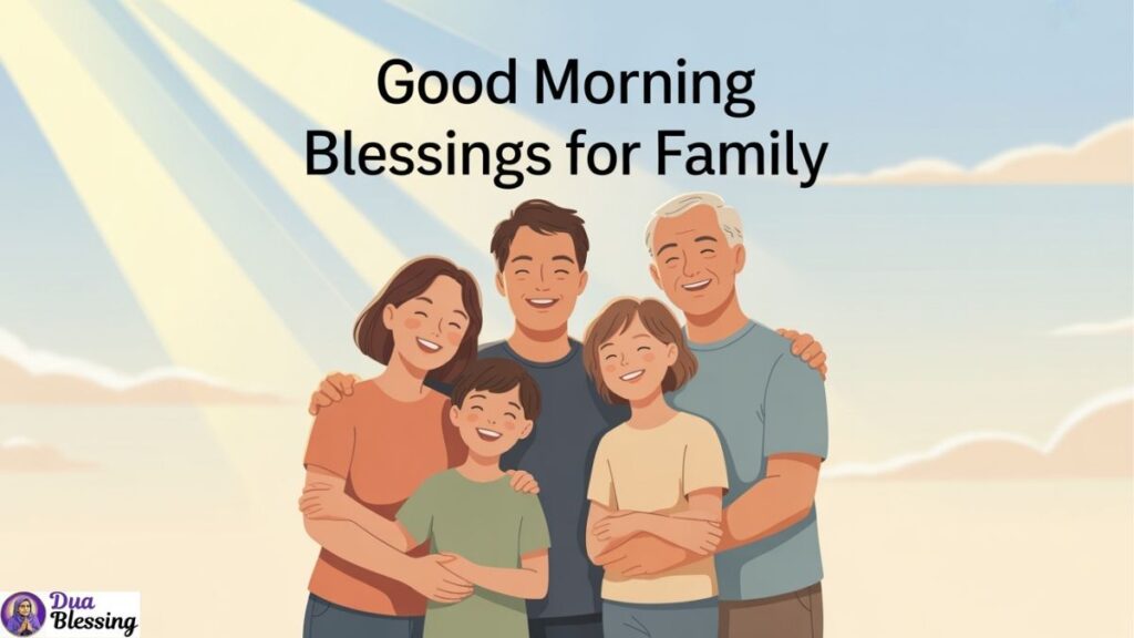 Smiling family with morning greeting.