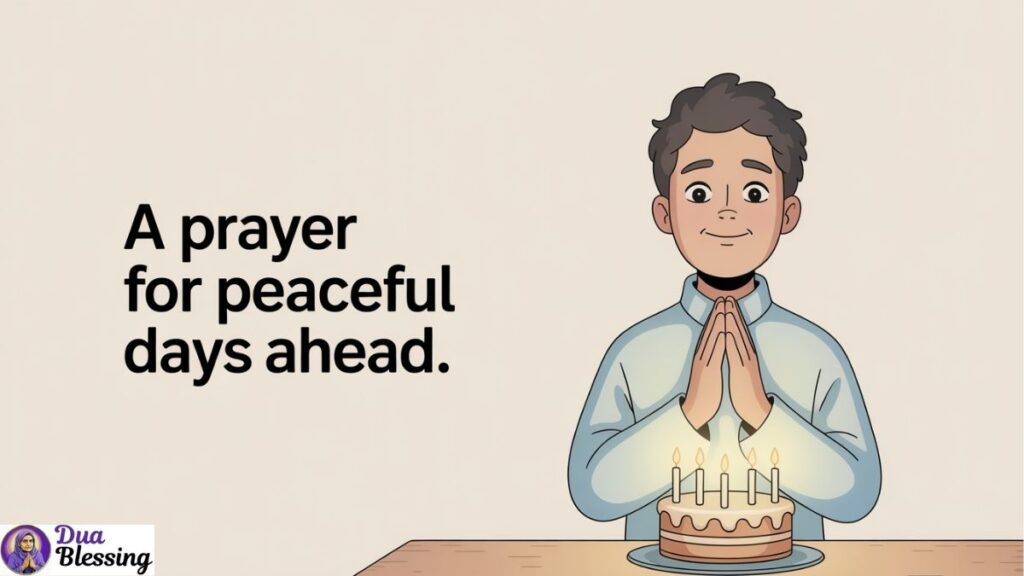 Boy praying over birthday cake.