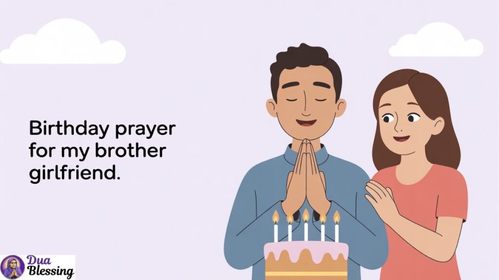 Birthday prayer with couple and cake.