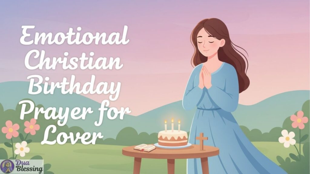 Emotional Christian birthday prayer art.