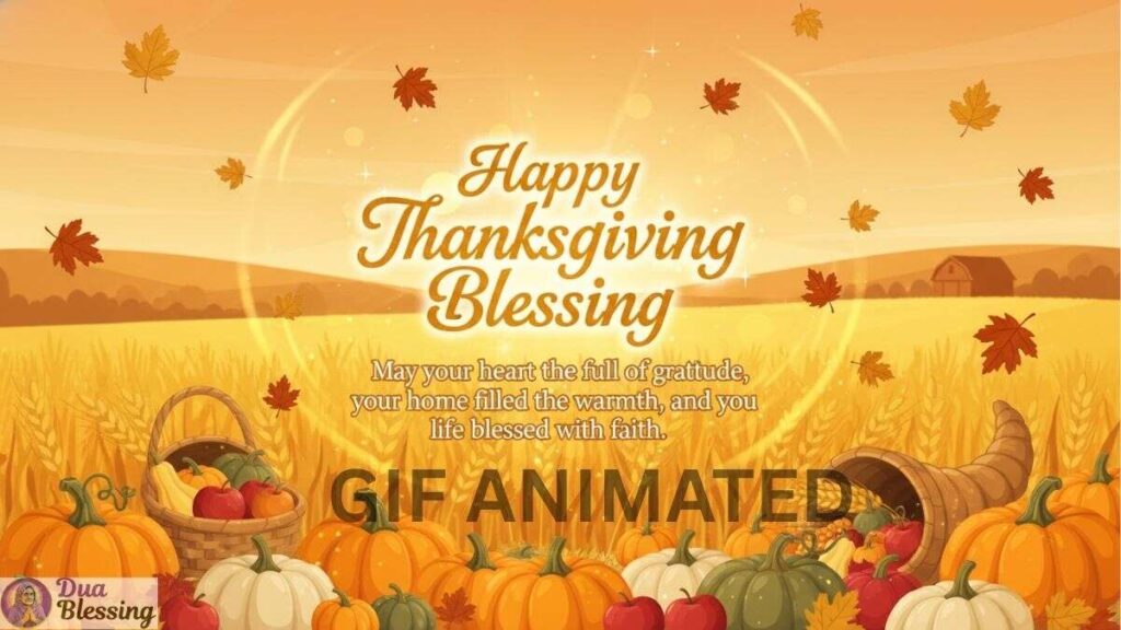 Animated Thanksgiving blessing harvest scene.