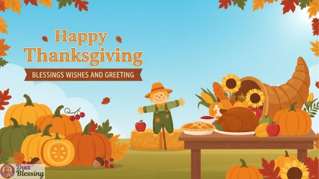 Thanksgiving harvest greeting scene.
