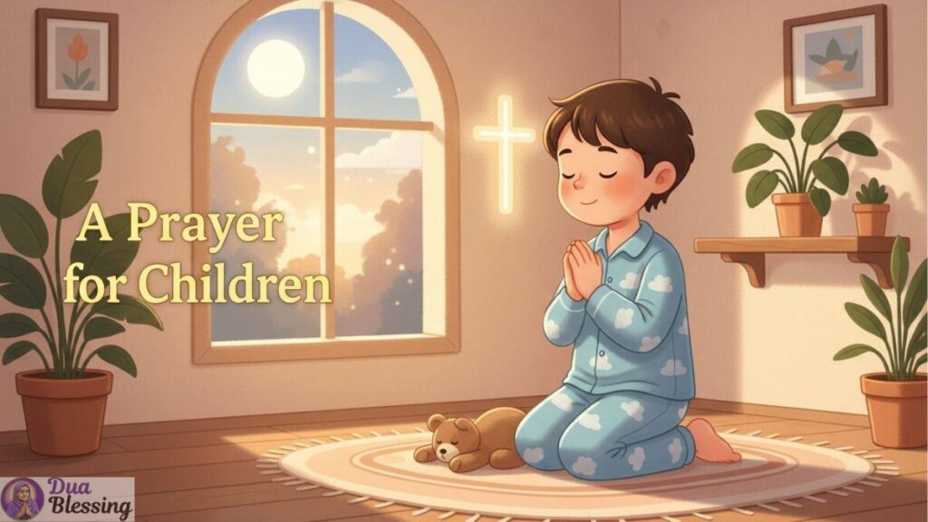 Child praying before sleep at night.