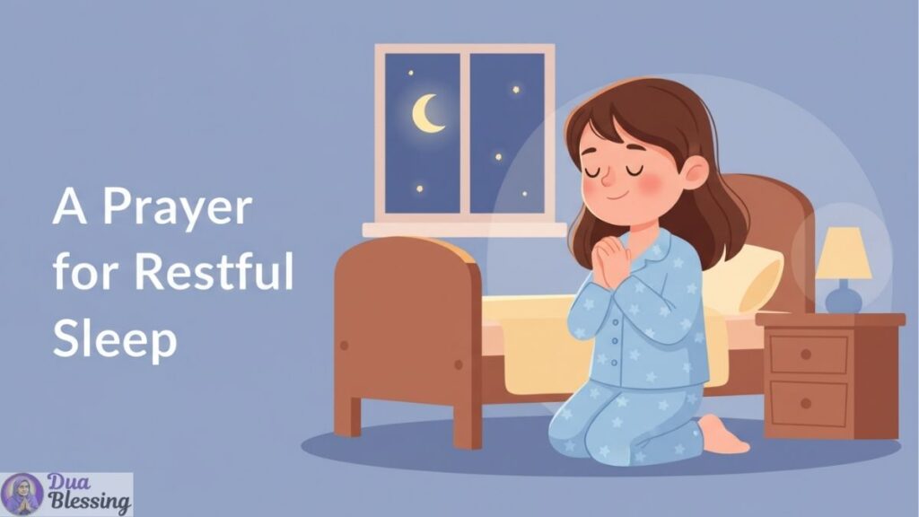 Child praying for peaceful night sleep.