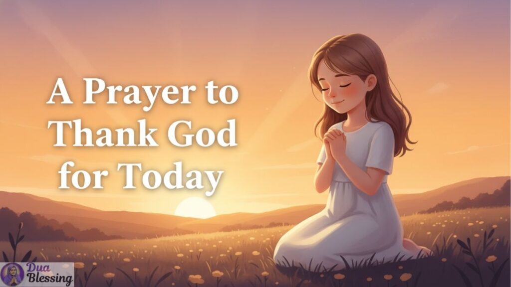 Girl praying to thank God at sunset.