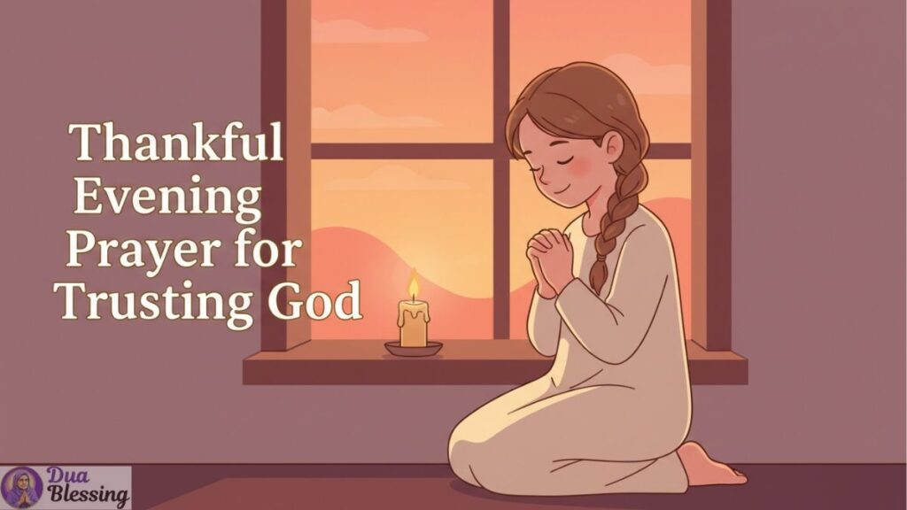 Girl praying thankful evening to God.