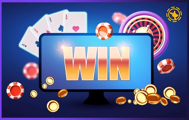 Casino items surrounding a monitor with a win screen